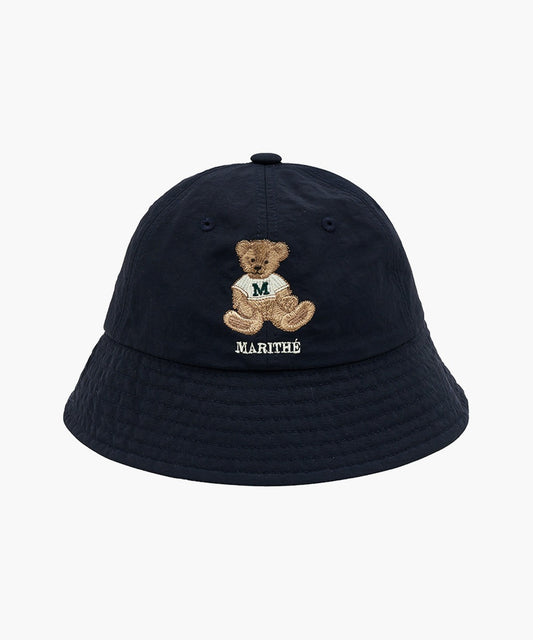 Marithé François Girbaud Enfant Bear Embroidery Round Bucket Hat in Beige