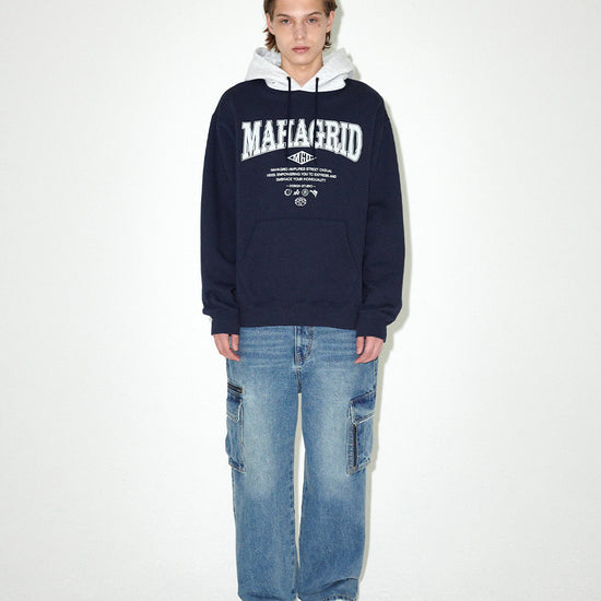 Mahagrid Basic Color Block Hoodie Navy