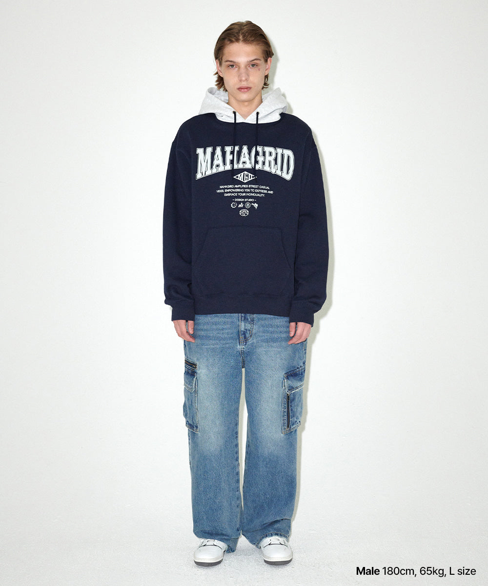 Mahagrid Basic Color Block Hoodie Navy