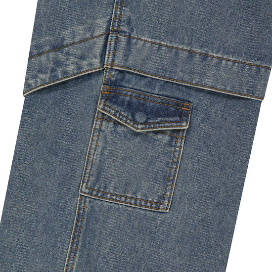 Mahagrid Wide Cargo Denim Pants [Blue]