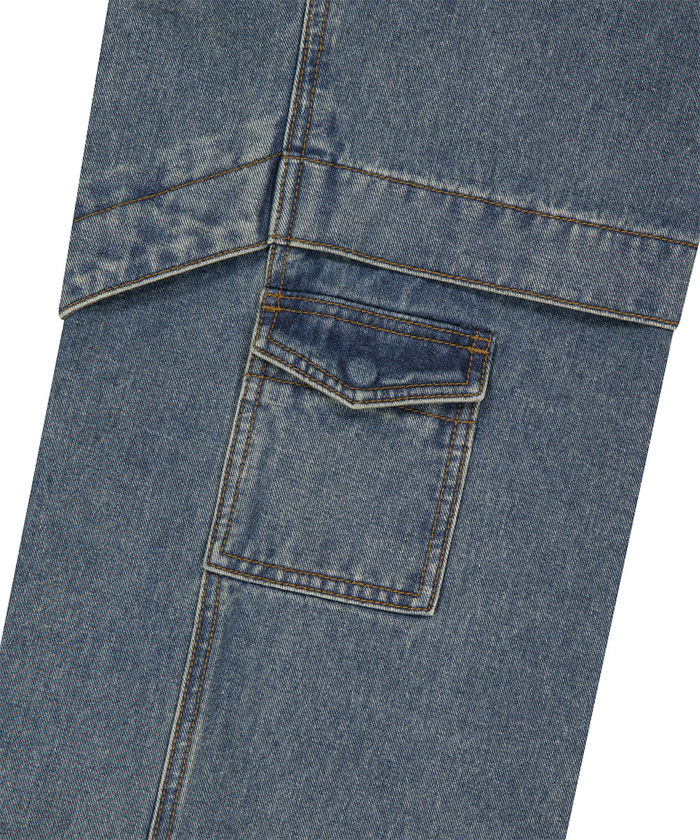Mahagrid Wide Cargo Denim Pants [Blue]