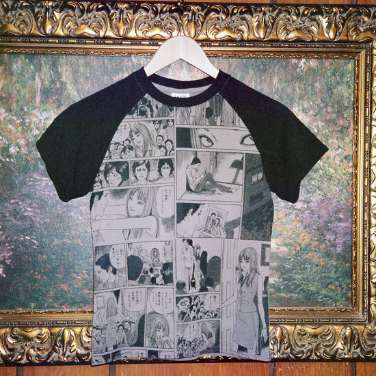 Nice Ghost Club Junji Ito Maniac Cartoon Raglan Mini Tee [Grey]