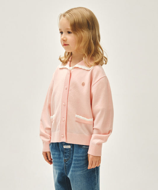 Marithé François Girbaud Kids Wide Lace Collar Cardigan Pink