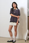 General Idea WOMAN Stripe Loose Collar Half Knit