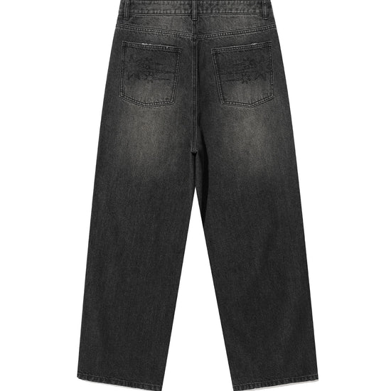 Nice Ghost Club Pattern Patchwork Wide Denim Pants
