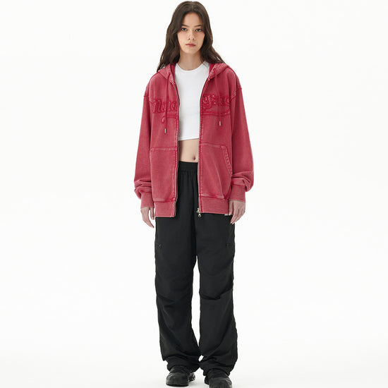 Mahagrid Washed Cut Off Applique Hood Zip Up