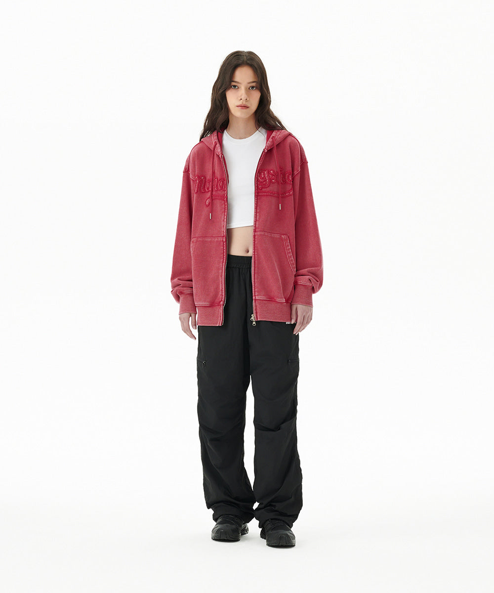 Mahagrid Washed Cut Off Applique Hood Zip Up
