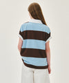 Marithé François Girbaud SMALL CLASSIC LOGO RUGBY STRIPE OVERSIZED COLLAR TEE sky blue