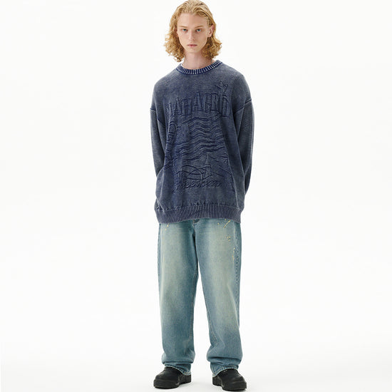 Mahagrid Pigment Flag Knit Sweater [Blue]