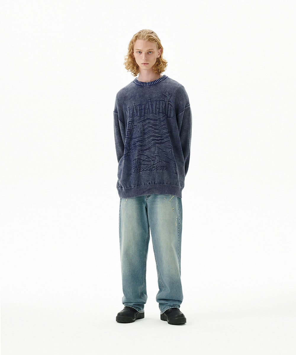 Mahagrid Pigment Flag Knit Sweater [Blue]