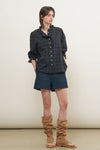 General Idea WOMAN Check Ruffle Blouse [DARK NAVY]