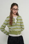 General Idea WOMAN Multi Stripe Crew Neck Cardigan