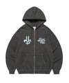 Cavish Damaged Applique Zip Up Hoodie