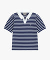 Marithé François Girbaud W COLLAR STRIPE HALF SLEEVE CROP SWEATSHIRT pink