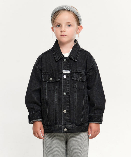 Marithé François Girbaud Kids Oversized Fit Denim Trucker Jacket Black