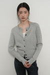 General Idea WOMAN GNRL Signature Superfine Wool Cable Cardigan [Light Grey]