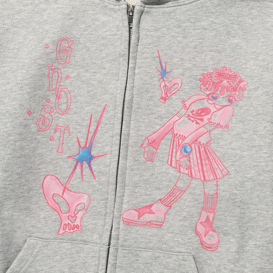Nice Ghost Club Star Shoes Girl Hoodie Zip Up [Light Grey]