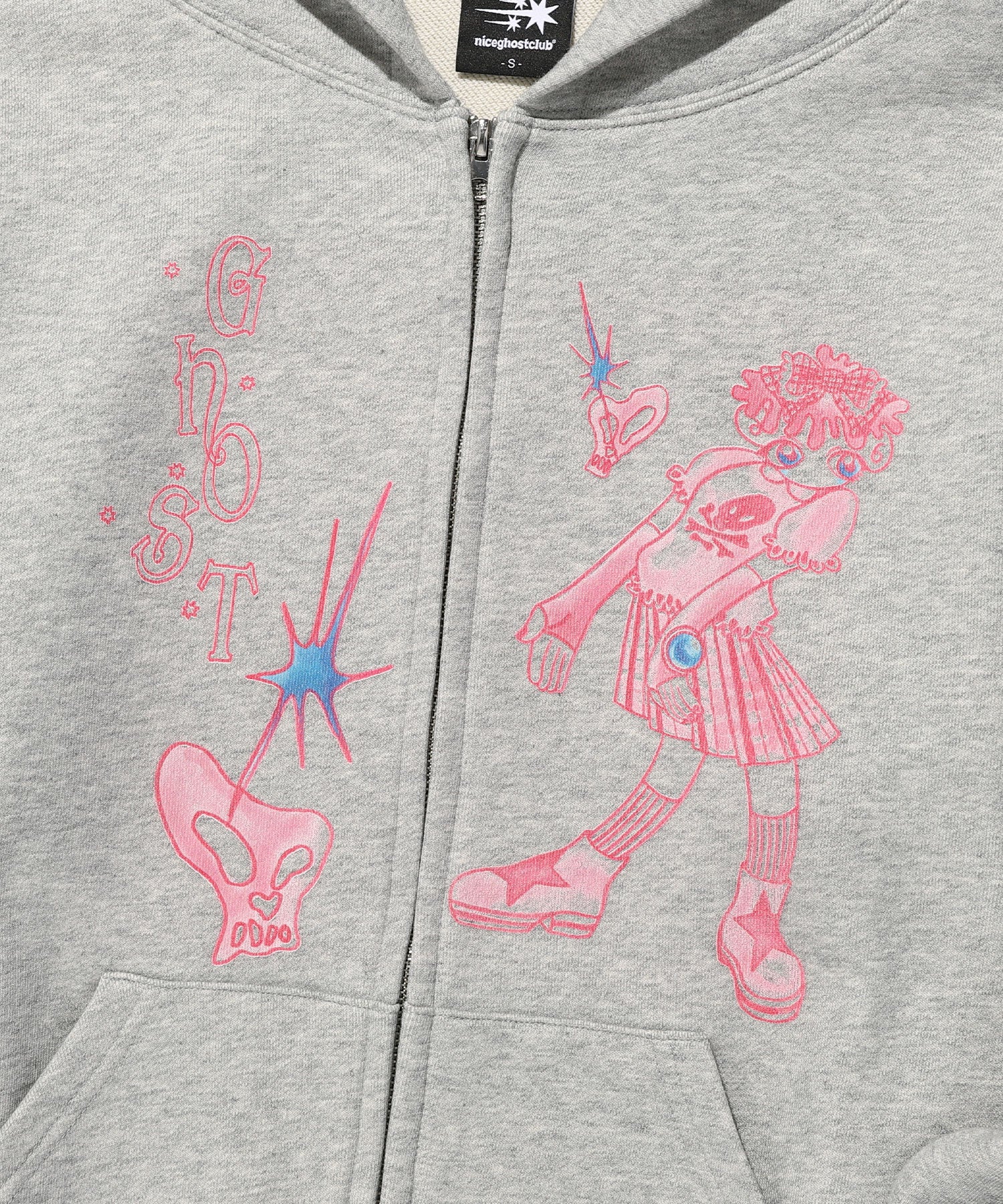 Nice Ghost Club Star Shoes Girl Hoodie Zip Up [Light Grey]