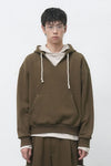 General Idea UNISEX Stitch V-Neck Hoodie Sweatshirt [KHAKI]