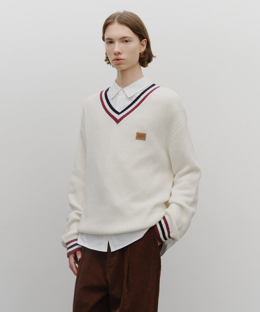 Marithé François Girbaud V Neck Knit Pullover Ivory