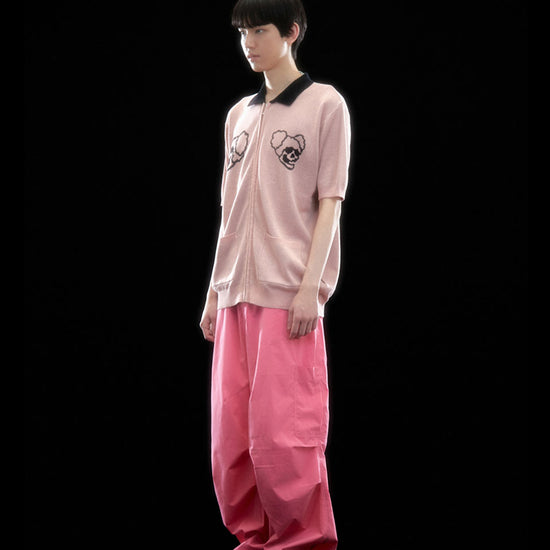 Nice Ghost Club Juggling Skeletons Half Knit Zip Up Polo [Pink]