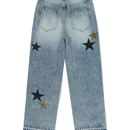 Mahagrid Star Flared Denim Pant Light Blue