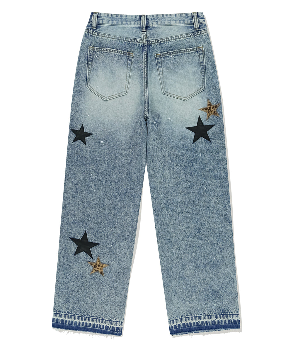Mahagrid Star Flared Denim Pant Light Blue