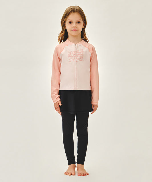 Marithé François Girbaud Kids Zip-Up Rashguard & Skirt Set-Up Pink