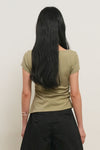 General Idea WOMAN Drape Shirring Short Sleeve T-Shirt [LIGHT KHAKI]