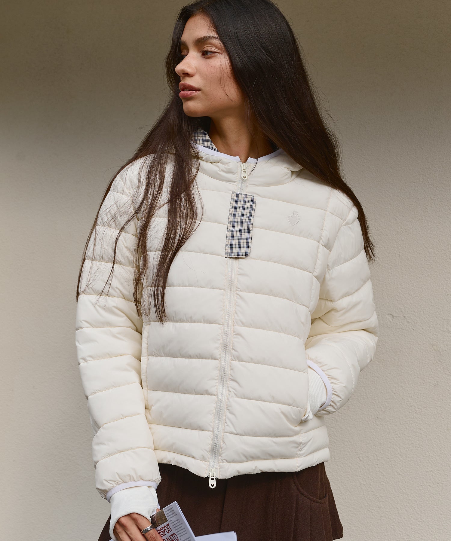 Bitter Cells Hood Check Light Puffer Jacket