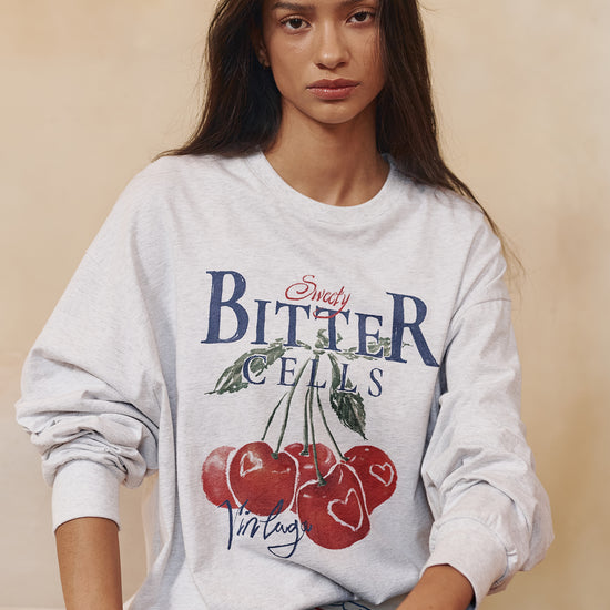 Bitter Cells Vintage Cherry Long Sleeve-Light Grey