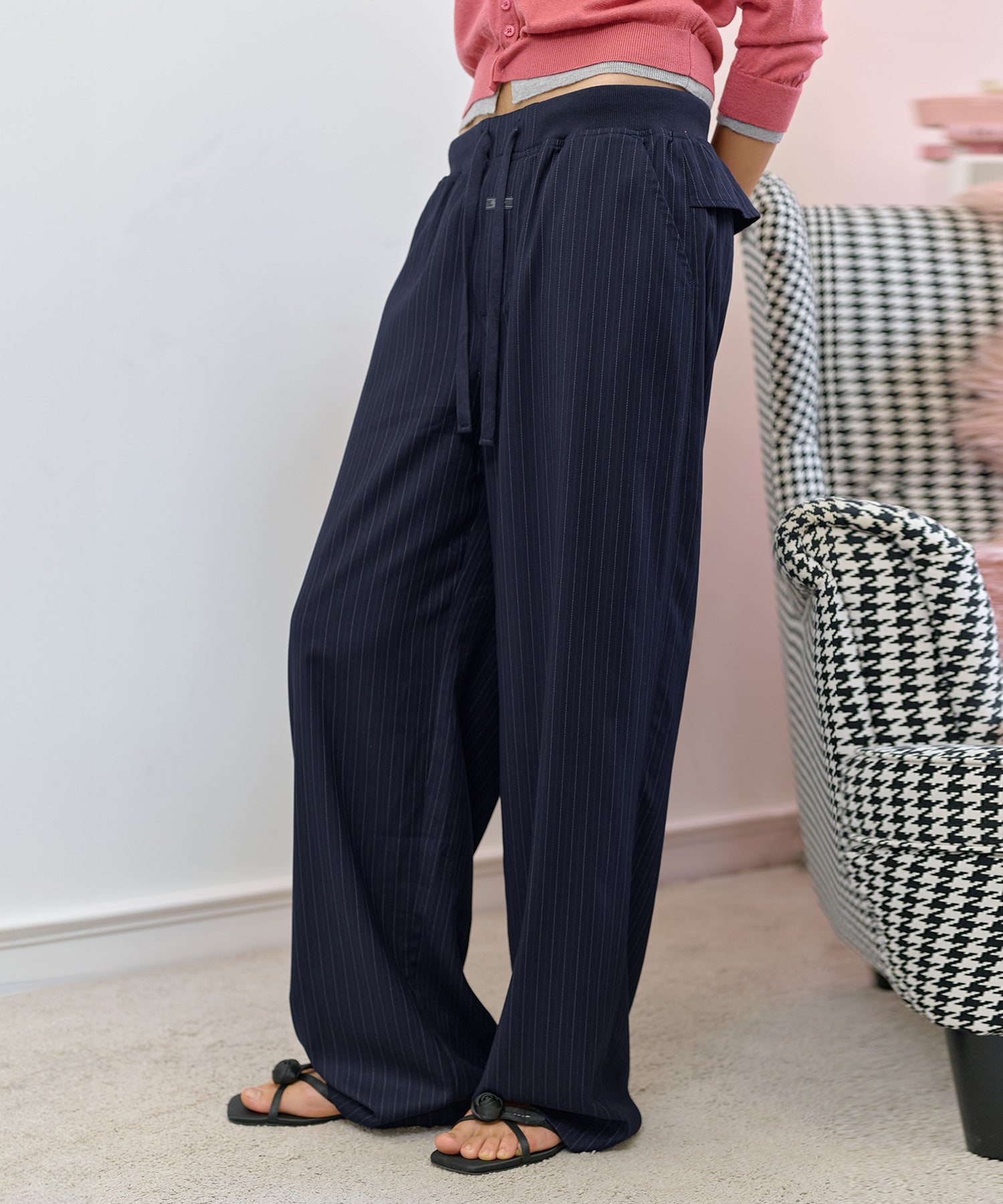 Bitter Cells Pinstripe Wide Banding Slacks