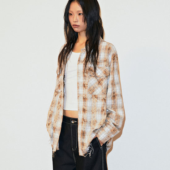Mahagrid Bleached Raw-Cut Check Shirt