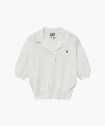 Marithé François Girbaud W Open Collar Crop Half Knit White