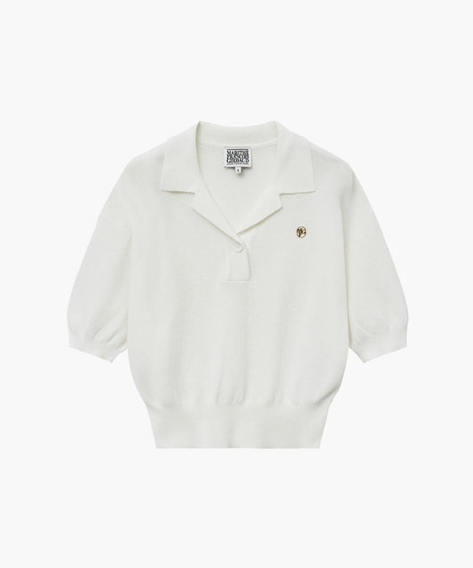 Marithé François Girbaud W Open Collar Crop Half Knit White
