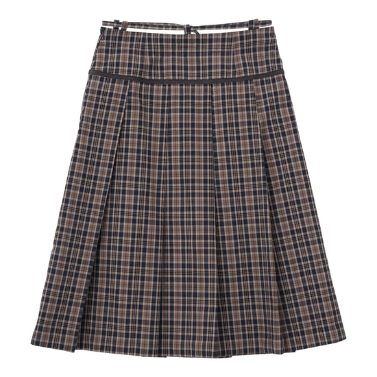 Bitter Cells Rhythm Check Pleats Skirt-Navy