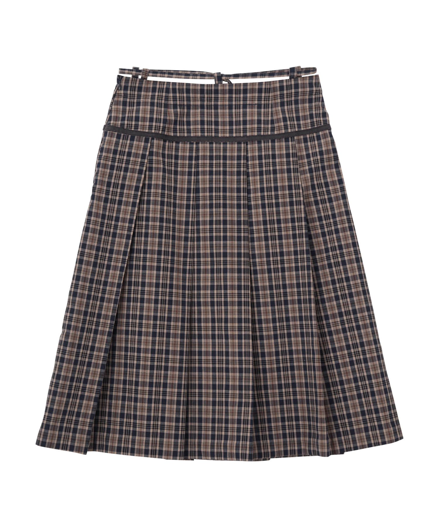 Bitter Cells Rhythm Check Pleats Skirt-Navy