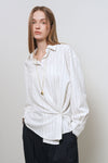 General Idea WOMAN Loose Fit Button Wrap Stripe Shirt [WHITE]