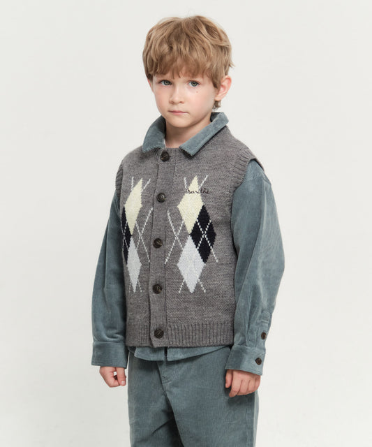 Marithé François Girbaud Kids Argyle Knit Vest Heather Gray