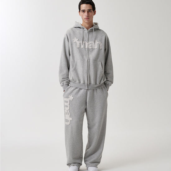 Mahagrid mah CUT OFF APPLIQUE ZIP-UP HOODIE