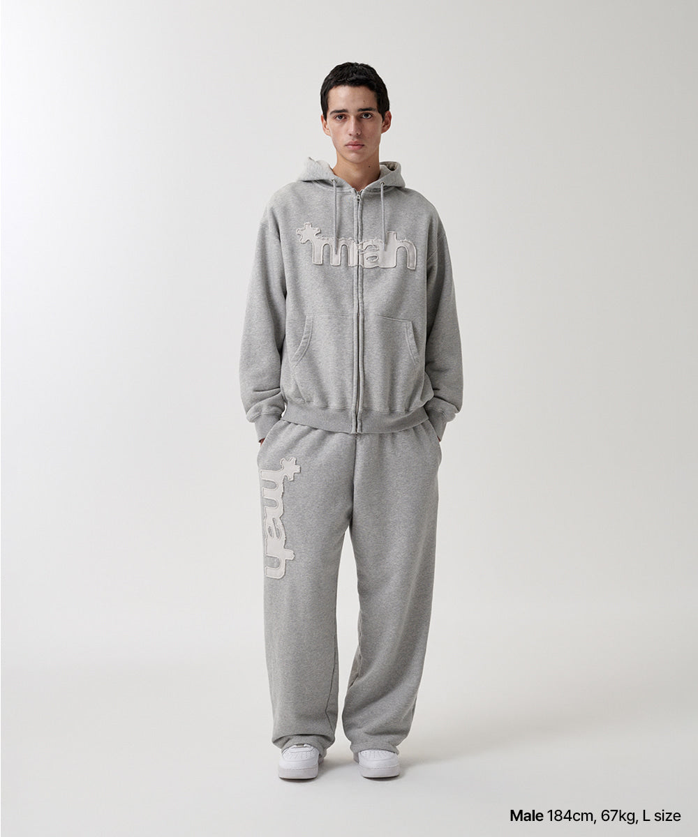 Mahagrid mah CUT OFF APPLIQUE ZIP-UP HOODIE