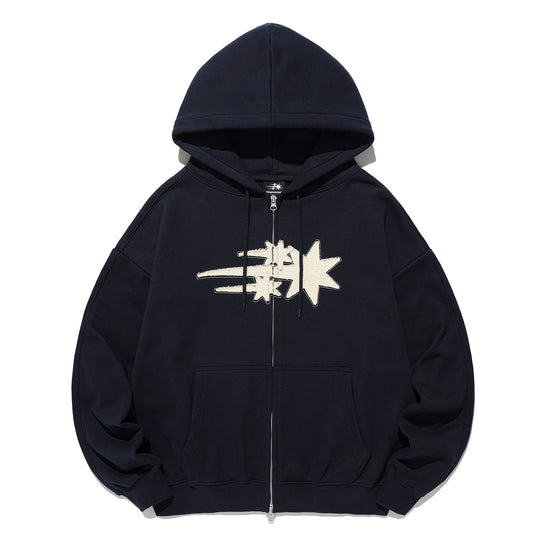 Nice Ghost Club 3 Star Applique Hoodie Zip Up [Navy]