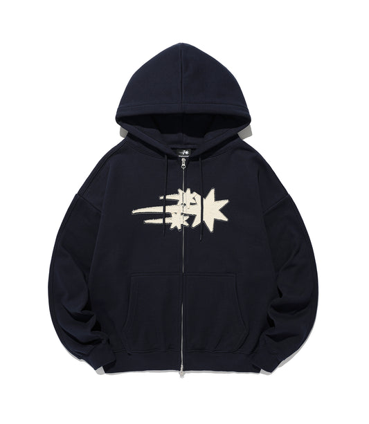 Nice Ghost Club 3 Star Applique Hoodie Zip Up [Navy]