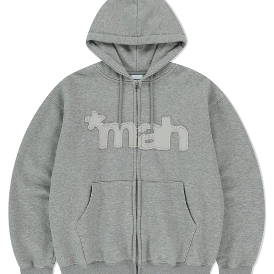 Mahagrid mah CUT OFF APPLIQUE ZIP-UP HOODIE
