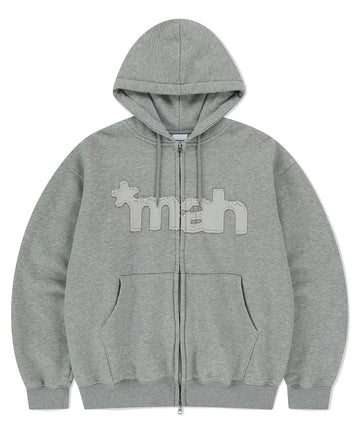 Mahagrid mah CUT OFF APPLIQUE ZIP-UP HOODIE