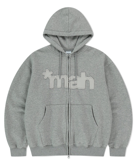 Mahagrid mah CUT OFF APPLIQUE ZIP-UP HOODIE