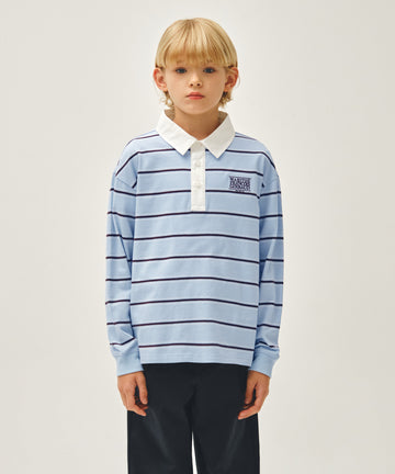 Marithé François Girbaud Kids Collar Stripe Long Sleeve Tee Light Blue