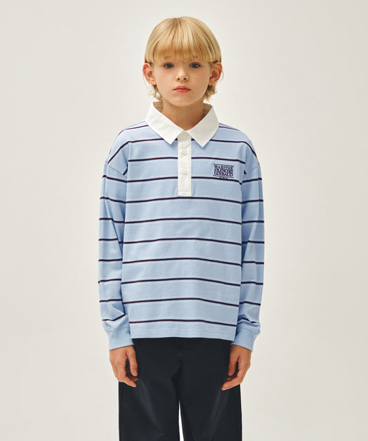 Marithé François Girbaud Kids Collar Stripe Long Sleeve Tee Light Blue