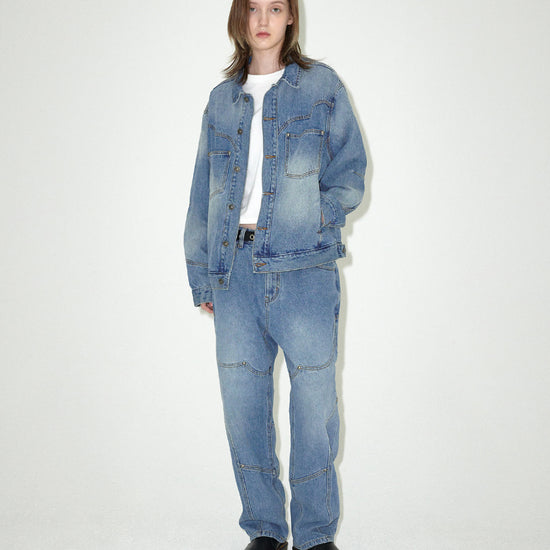 Mahagrid Western Denim Jacket Blue