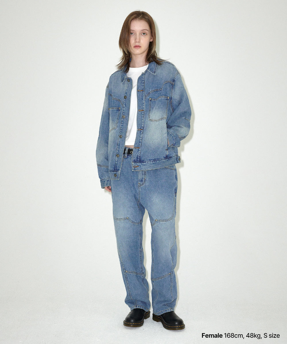 Mahagrid Western Denim Jacket Blue